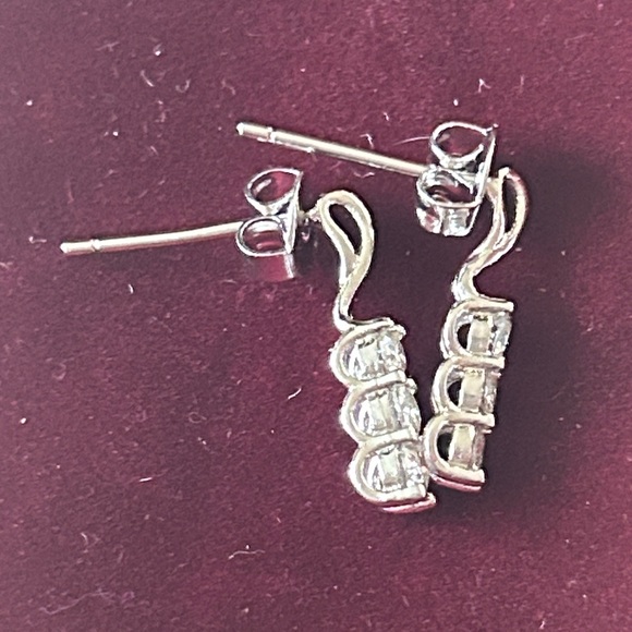 Moissanite Diamond Silver Drop Earrings - Picture 3 of 3